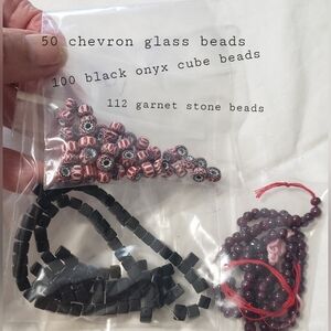Bead Lot Of Black Onyx Cubes, Garnet And  Chevron Beads For Makers